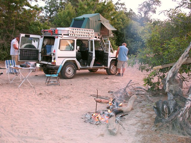 Udo with his "baby" at the first camp, mini grill with 1.7 kg steak the whole lot