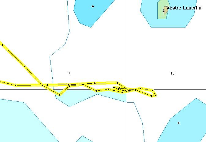 Map detail showing track over the point