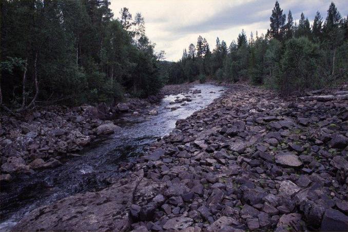 Small river  crossing  after the waterfall