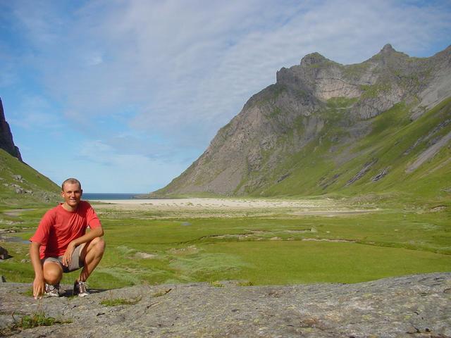 Daniel in the confluence area with the huge sand beach in the background