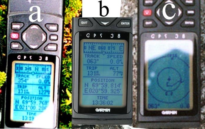 GPS (a), (b), and (c) showing our trace in 500 m resolution