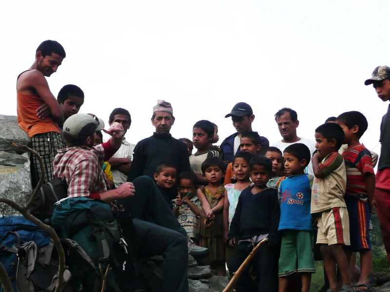 Mitch speaks to the villagers at Khatigau before the 'drunken' incident