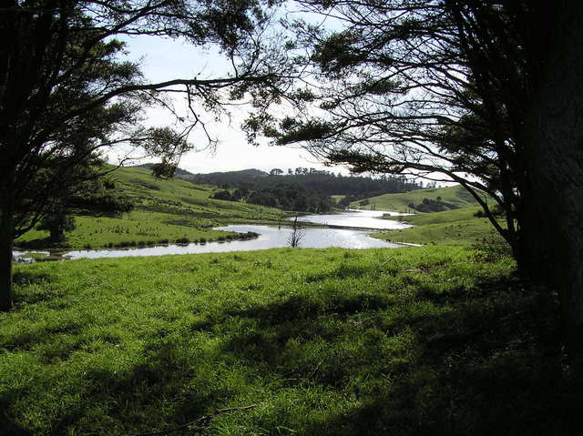 Beautiful lake viewed from the trail 70 meters east of the confluence, looking east.