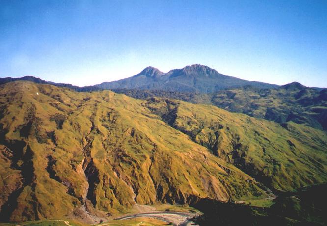 Impressive view of Mt Hikurangi-confluence is up ridge on left.