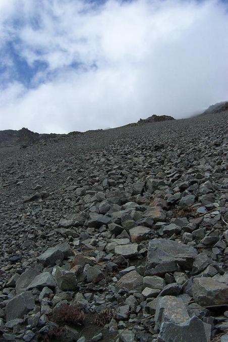 View south-east, up the scree slope