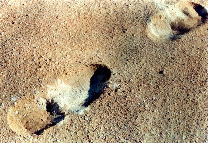 Footprints show something of the surface's cement powder consistency