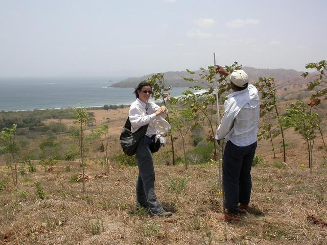 Bettina and Jairo working in the reforestation plot
