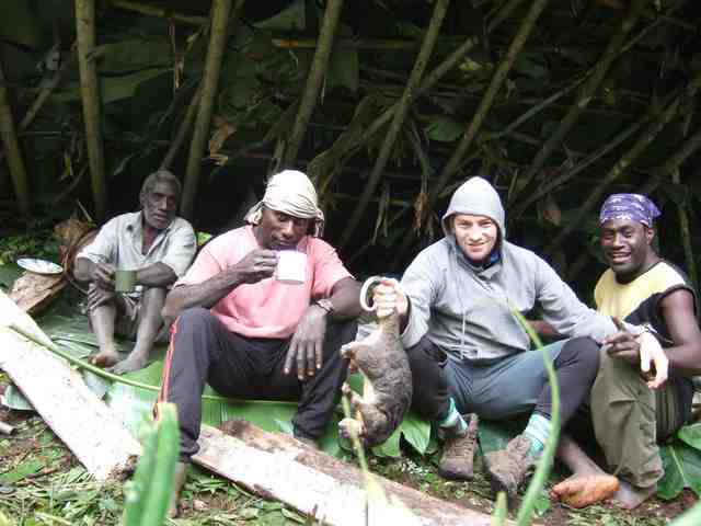 Possum breakfast in bush shelter