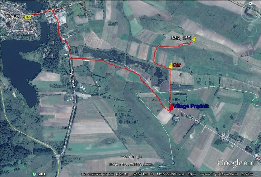 My track on the satellite image (Google image 2013 CNES) - Trasa dojazdu