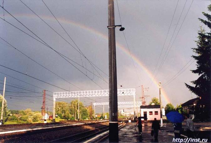 Rainbow above the railroad.