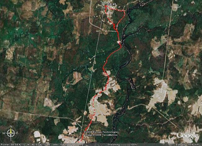Our 21 km track from the satellite view