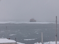#8: Our ice breaker seen from the Sedov station a few hours later: it is snowing!