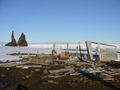 #10: Remains of Walter Wellmann's hut and the needles of Cape Tegetthoff in the background