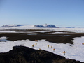 #9: View north from Cape Tegetthoff: Gallya (Hall) island with helicopter and ship