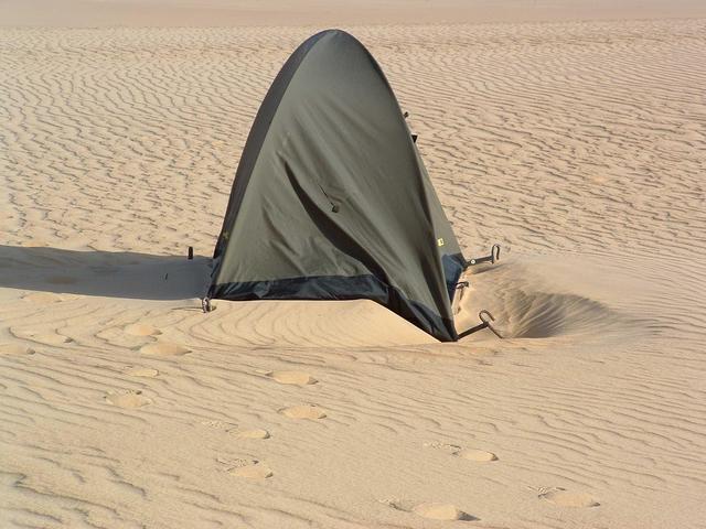 It wasn't blown away, the tent
