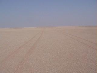 #1: A view to the North of confluence point 23N 48E. We can see the tracks of a machine aimed at finding petrol by surveying seismic data. Usually they follow the latitude and longitude lines.