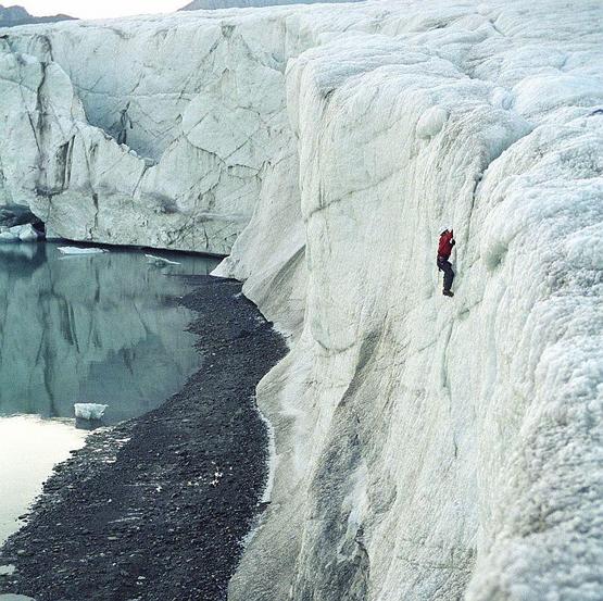 Ice climbing under the midnight sun nearby the confluence