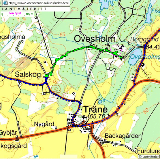 Map with tracks by car and by feet