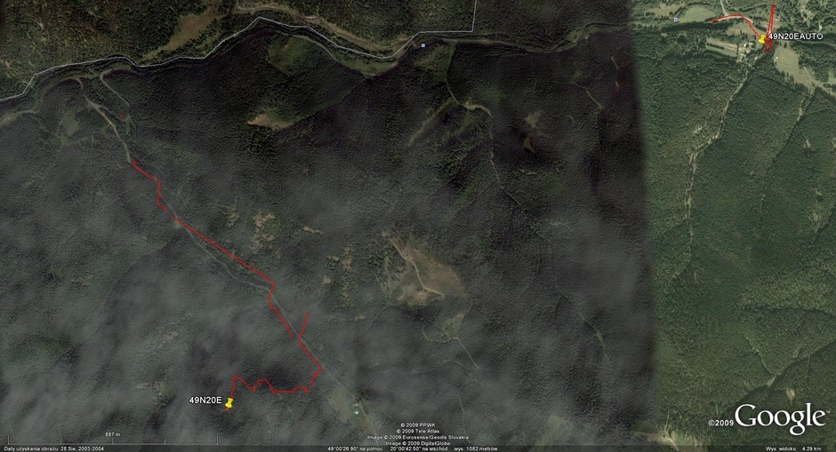 My track on the satellite image (© Google Earth 2009, picture taken on 28th August 2003)
