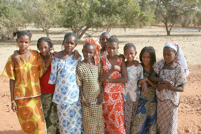 Girls returning from school along our route to the Confluence