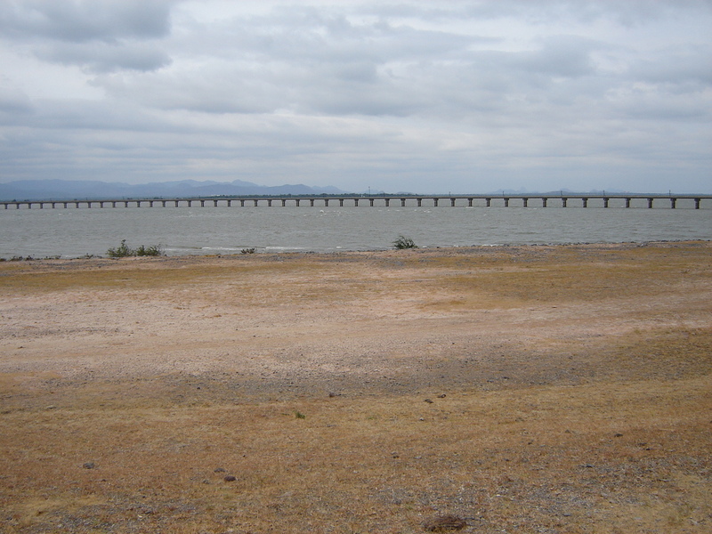 Railway crossing water reservoir from Bangkok to Nong Khai