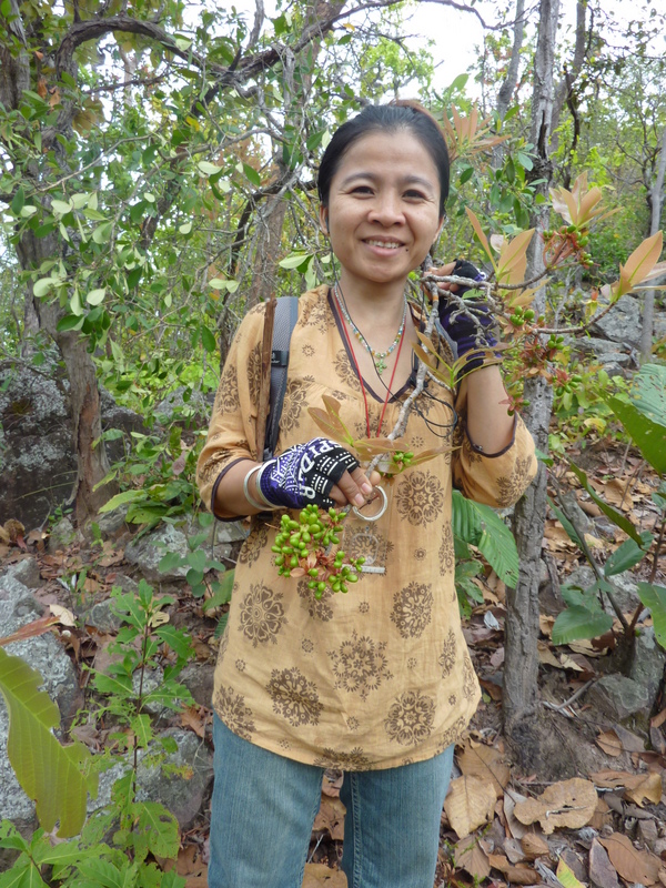 Peh on her second confluence point with some berries, edible but not yet