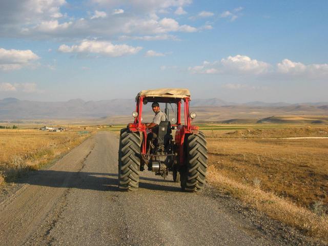 A farmer nearby