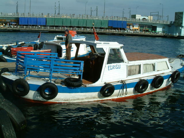 Our ship Eğrisu in the Golden Horn in front of the Galata Bridge