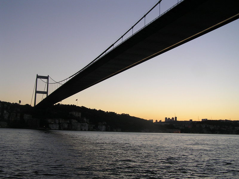 Under one of the two bridges spanning the Bosphorus.