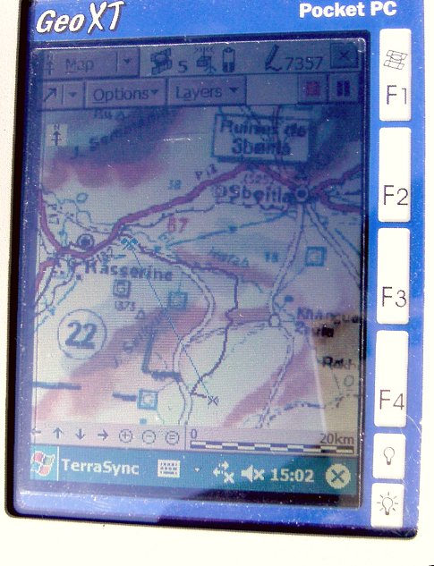 Our approach to the point plotted on a georeferenced 1:1,000,000 Michelin map. Note the low accuracy of the street heading south!