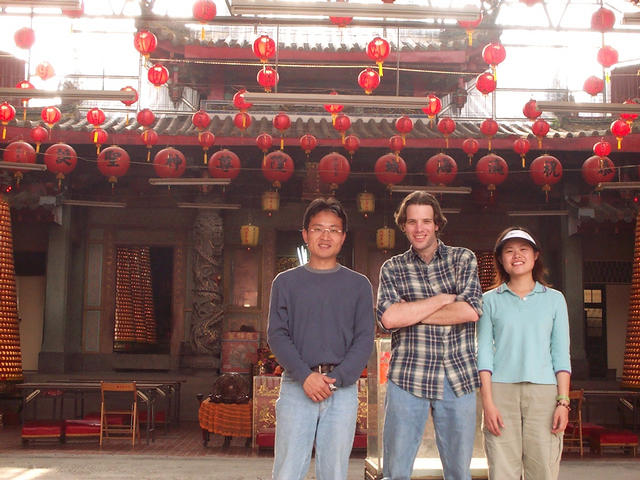 Frank, Greg and Anny in front of Chenghuang temple in Puli