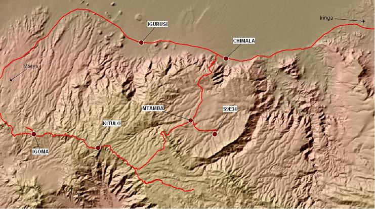 Screen output from MapInfo with Garmin data laid over 90 meter SRTM data.