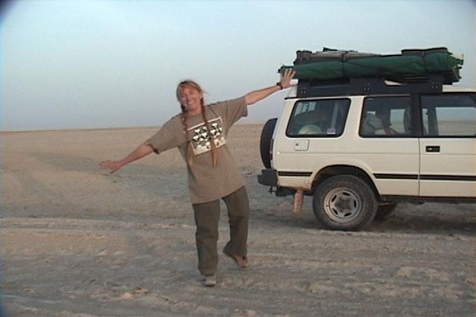 24N 54E, Lise dancing on the sabkha.