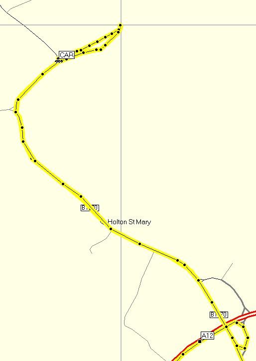 Track log from highway A12 to the point and back