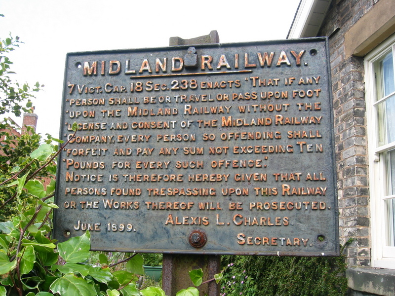 No Trespassing sign from 1899 at Lowdham Station