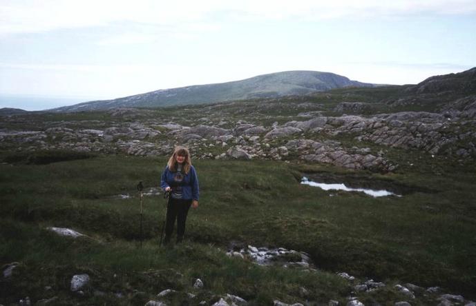 Frances at the confluence. Huiseabhal Mor in the background