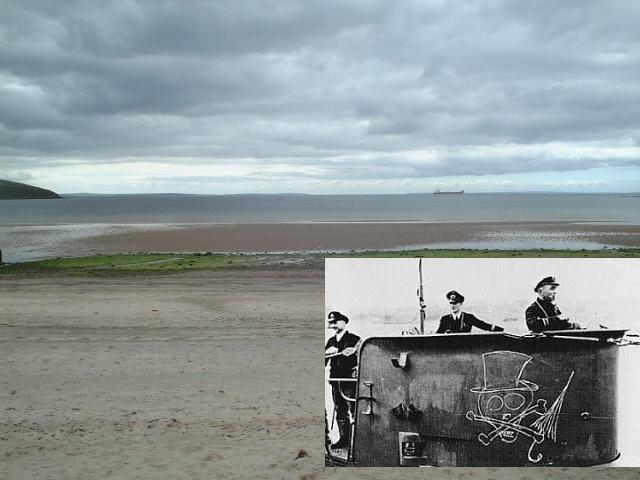 Scapa Flow and U-47 leaving Kiel. The hat and umbrella were used as mocking symbols of the then British Prime Minister Neville Chamberlain