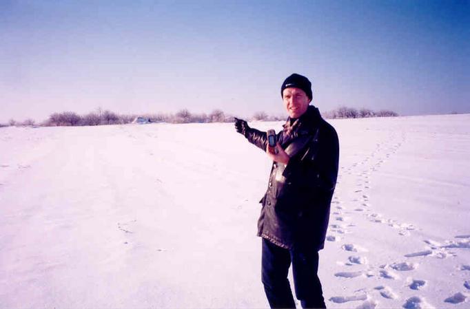 First confluence!  Peter stands on 50°N 24°E, with southern horizon in background.