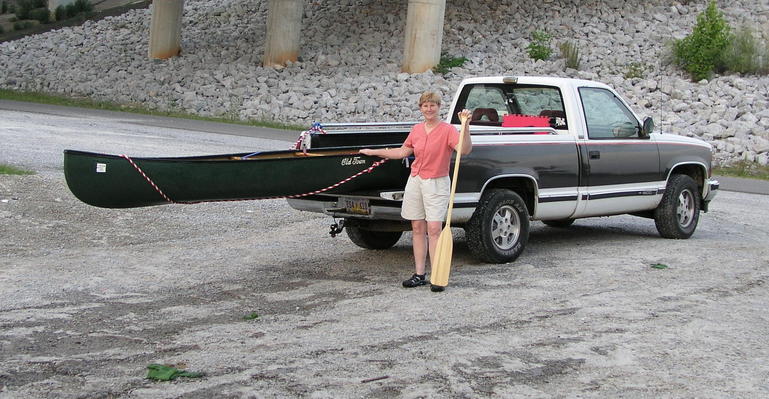 The long [canoe] and short [truck] of it:  confluence hunting on the Coosa River in Gadsden, Alabama.