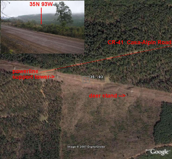 CR-41 passes uphill and just north of 35N 93W.