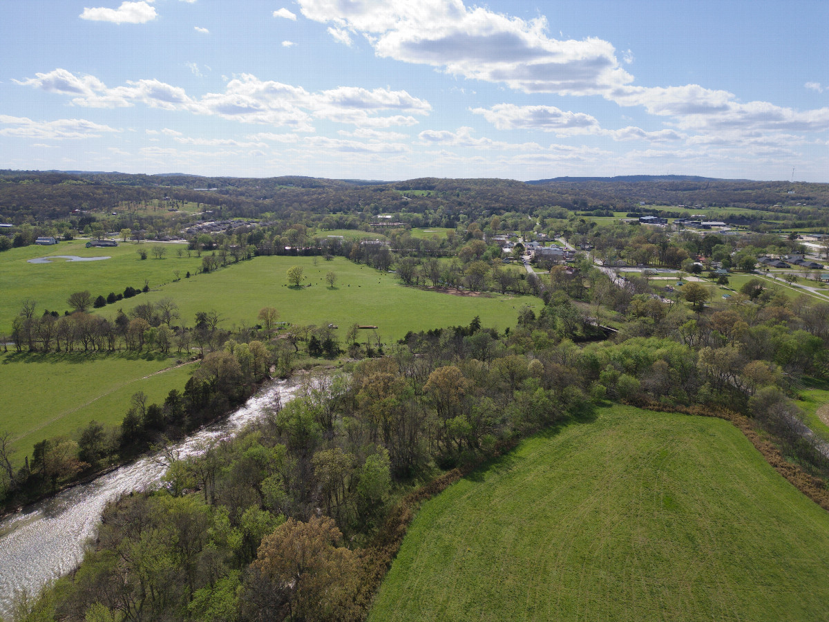 View West (towards the town of Elkins), from 120m above the point