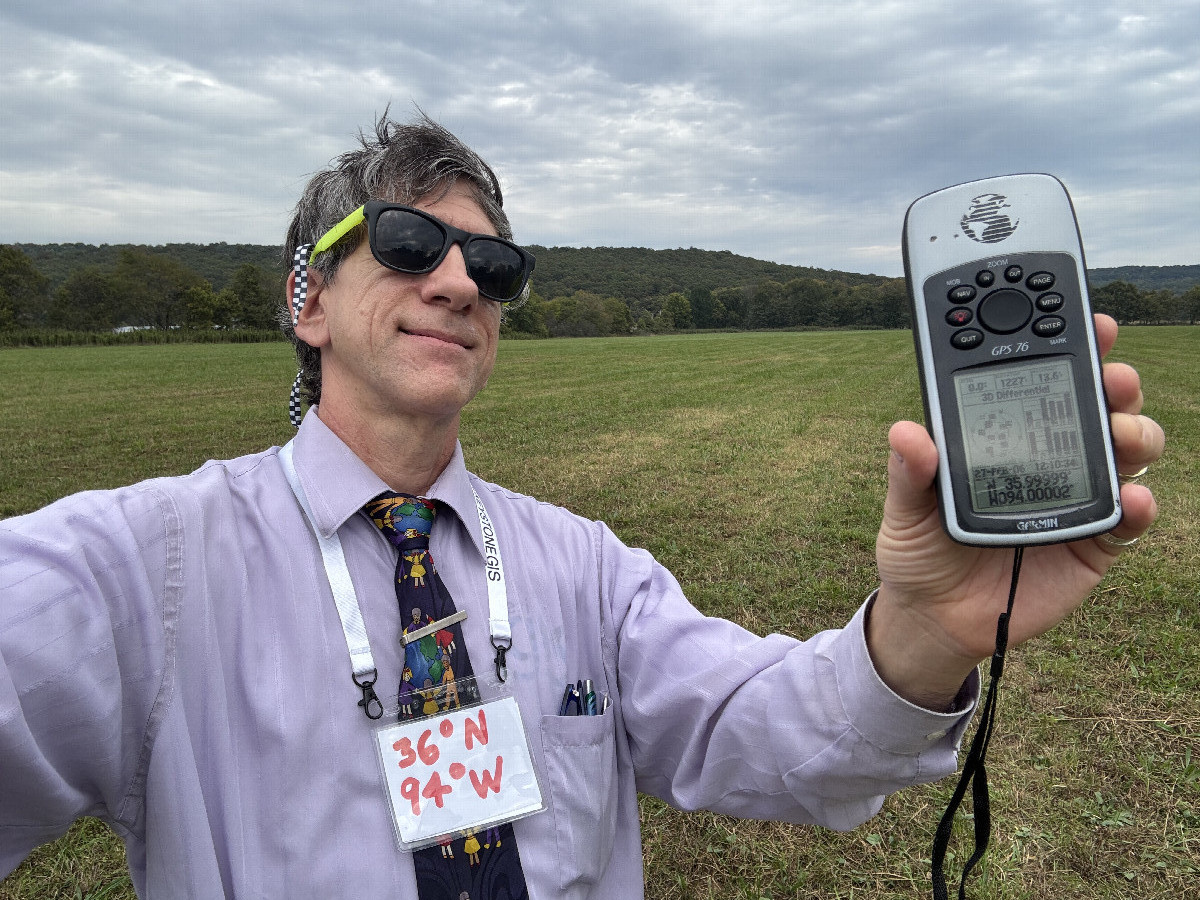 Joseph Kerski at the confluence point. 