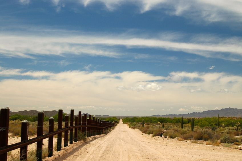 Looking west along the border fence