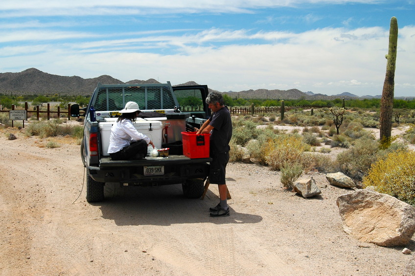 Preparing for our desert hike