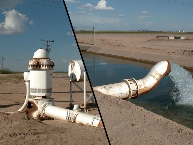 An R2D2-style pump slurping water from the ground