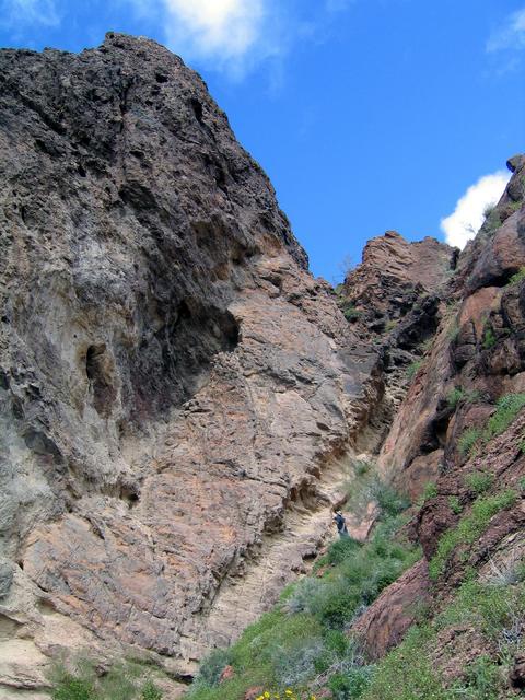 View north.  Note the scale - it's steeper than it looks.  Confluence is on rock face at left of picture