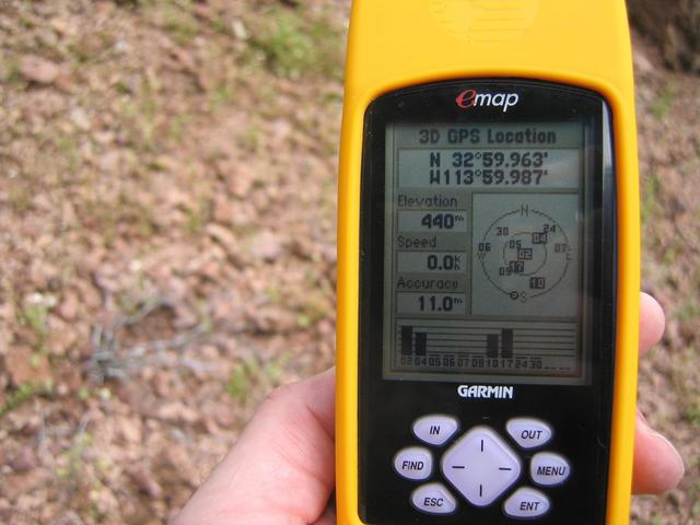 GPS location 71 meters away with good reception.  Track log shows us as close as 32 meters.