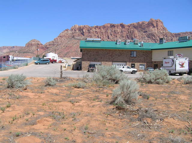 View to the north from the confluence with the region's distinctive red cliffs.