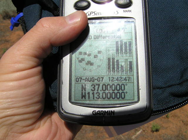 GPS reading at the confluence.