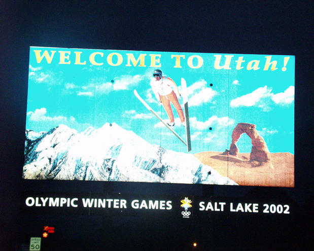 On the north side of the intersection "Welcome to Utah"